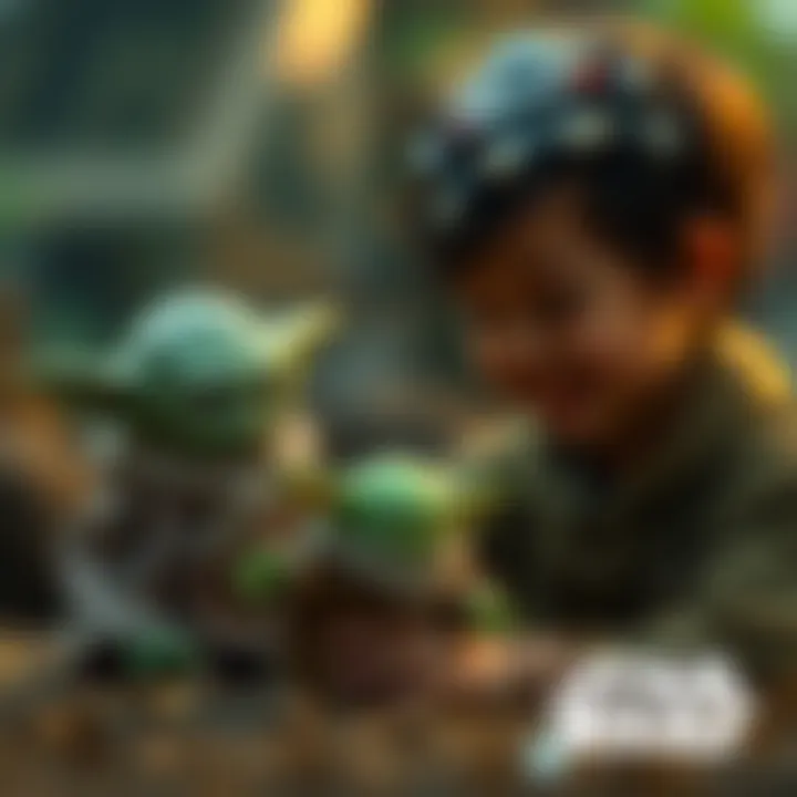 Engagement with Mini Yoda Child playing with Mini Yoda toy