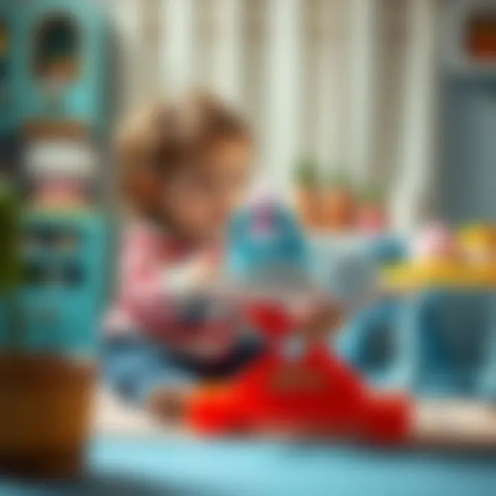 Child socializing while using a toy ironing board