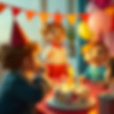 Joyful Birthday Festivity Art Whimsical drawing of children celebrating a birthday