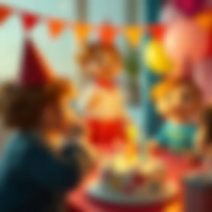 Joyful Birthday Festivity Art Whimsical drawing of children celebrating a birthday