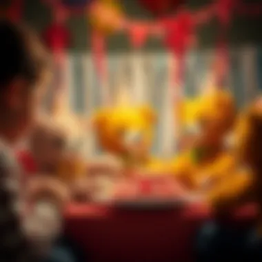 Children playing with Galatasaray teddy bears at a birthday party.
