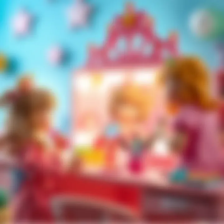 Children playing creatively at a colorful princess makeup station