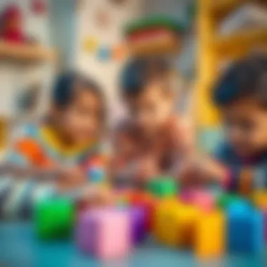 Children engaged in an educational activity with colorful cubes