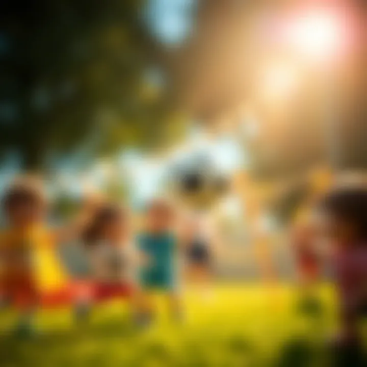 Children engaging with flying ball in playtime