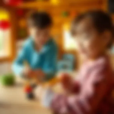Children engaging with wooden tongs in a playful learning environment