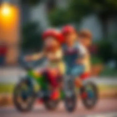 Children enjoying a four-person bike together