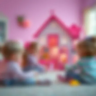 Imagination Unleashed: Children at Play Children engaging in imaginative play with Barbie dolls and various outfits.