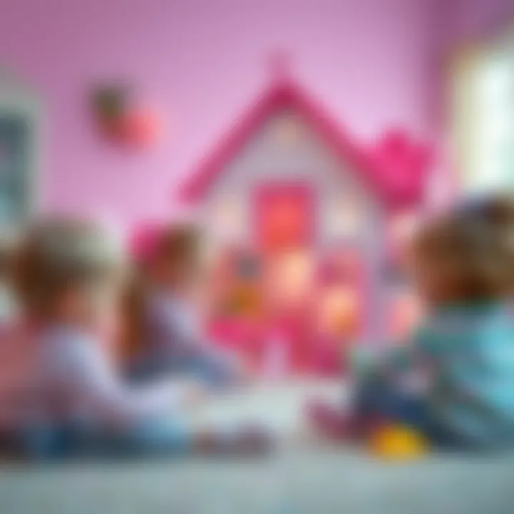 Imagination Unleashed: Children at Play Children engaging in imaginative play with Barbie dolls and various outfits.