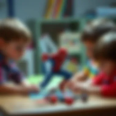 Imaginative Play with Spiderman Toys Children playing with Spiderman toys, engaging in imaginative play