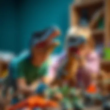 Children playing with T Rex toys, showcasing interaction