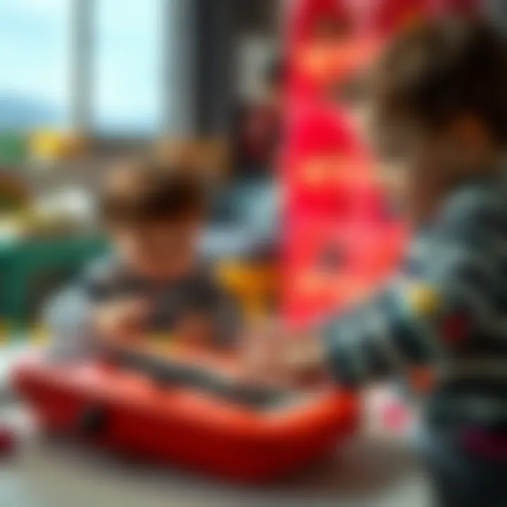 Children engaged in playing with a toy keyboard, showcasing their creativity.