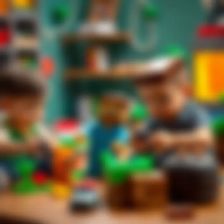 Creative Play with Minecraft Toys Children playing with Minecraft toys, engaging in creative building