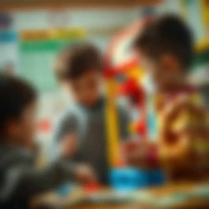 Children playing with a toy money machine in a classroom setting.
