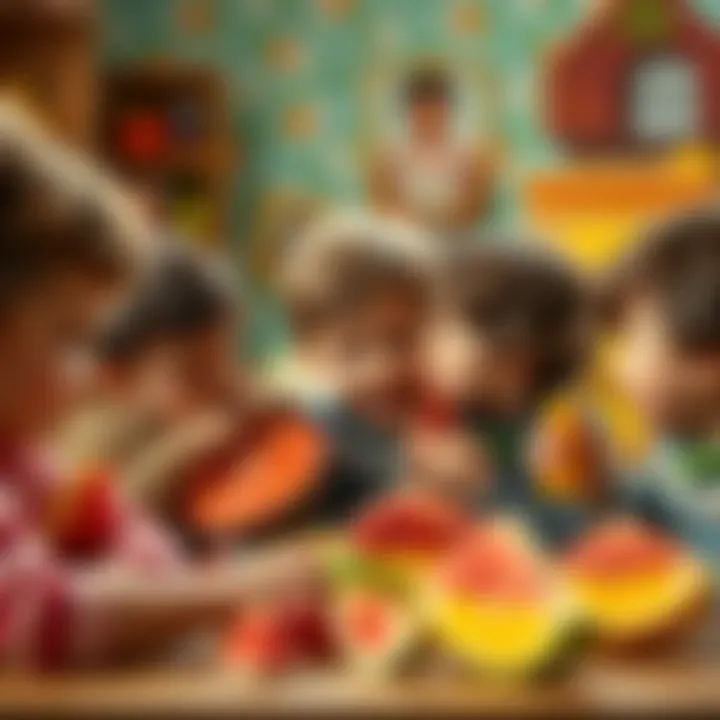Social Interaction through Fruit Play Group of children engaging in social play with fruit slices