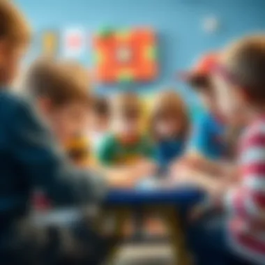 Team Games Encouraging Social Interaction Among Children A diverse group of children collaborating in a team game, showcasing social interaction