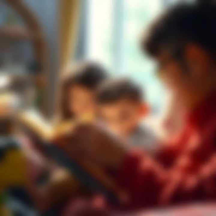 A parent reading a story to a child, fostering a love for books.