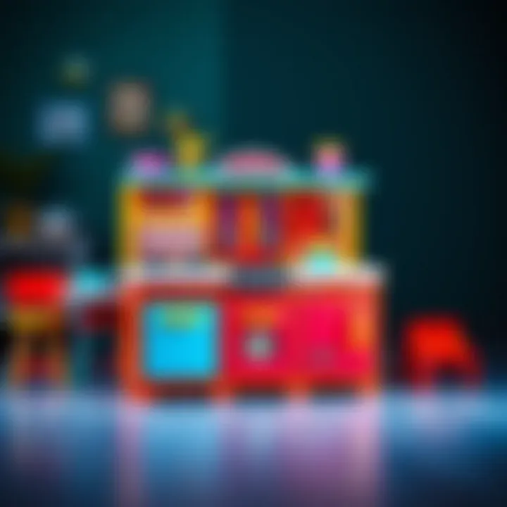 A colorful and engaging children's play kitchen with vibrant accessories