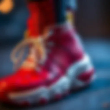 Close-up of Spiderman shoes showcasing unique design