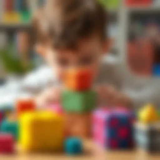 Colorful cubes crafted by children, showcasing creativity