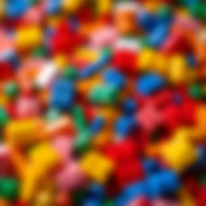 Close-up view of colorful Lego pieces emphasizing motor skill development