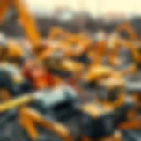 Various construction machinery in a worksite setting