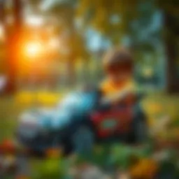 Child playing with a toy car in a park