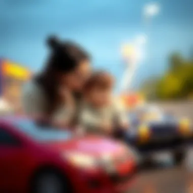 Parent assisting a child in selecting a toy car