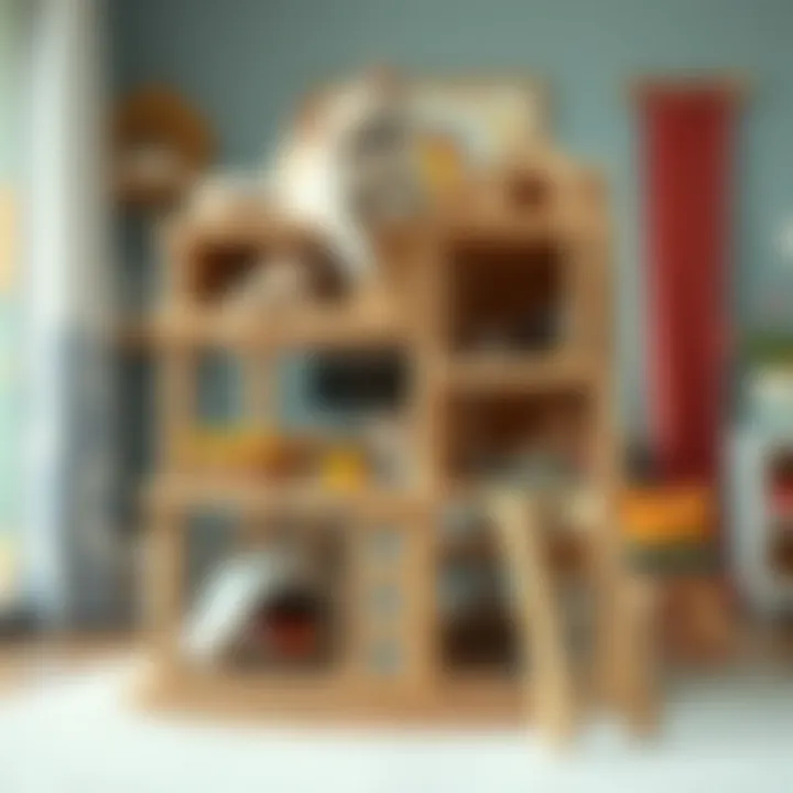 A cozy multi-tiered cat condo showcasing different materials and textures