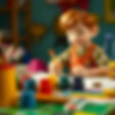 Creative art project with paints and brushes