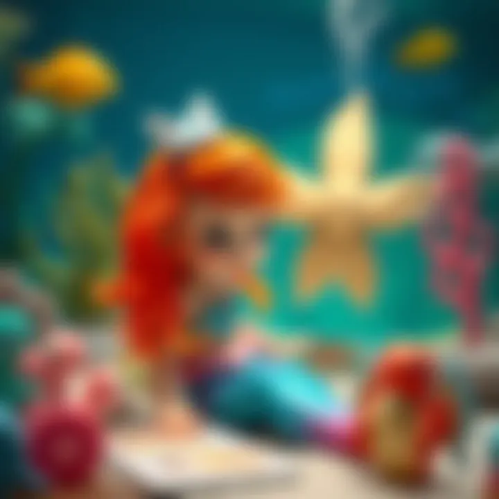 Child playing in a whimsical underwater setting with mermaid outfit