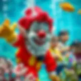 Colorful underwater scene featuring a playful sea clown entertaining children