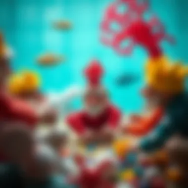 A captivating scene of sea clowns engaging children in a creative activity