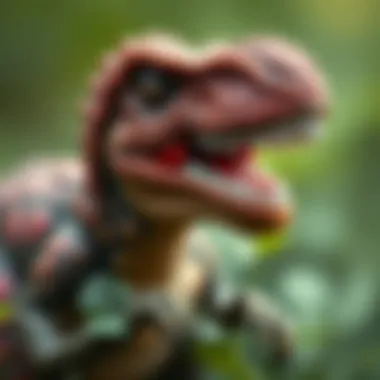 Close-up of a T Rex toy showing intricate details