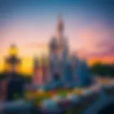 A majestic view of the Disney Castle at sunset