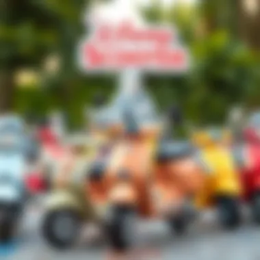 Different models of Disney scooters displayed