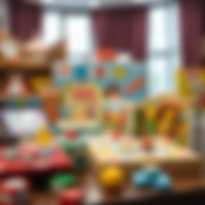 A variety of educational games displayed on a table