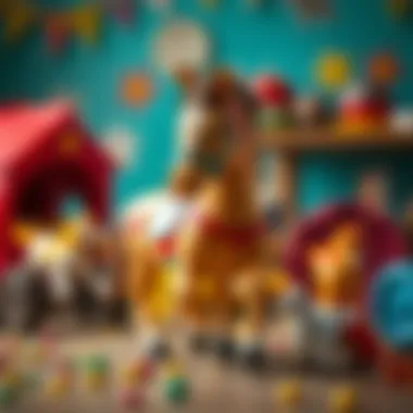 An educational setup featuring toy horses, promoting learning