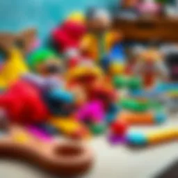 Colorful puppet materials laid out on a table