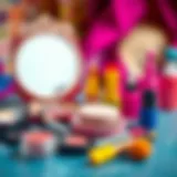 Colorful makeup set components for imaginative play