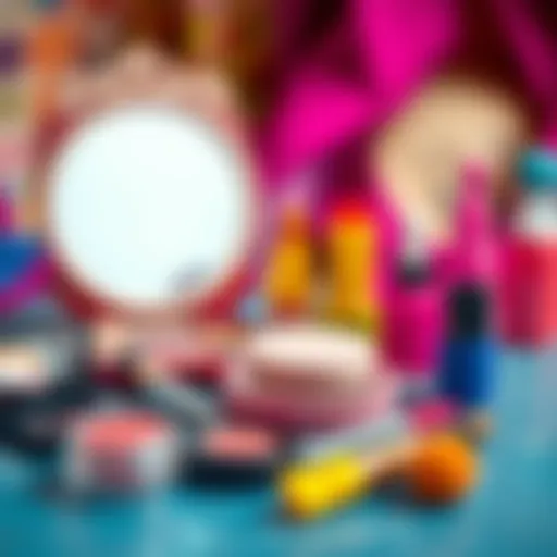 Colorful makeup set components for imaginative play