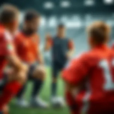 A coach explaining soccer ball selection to a team.