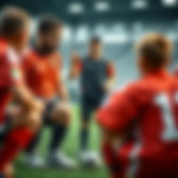 A coach explaining soccer ball selection to a team.