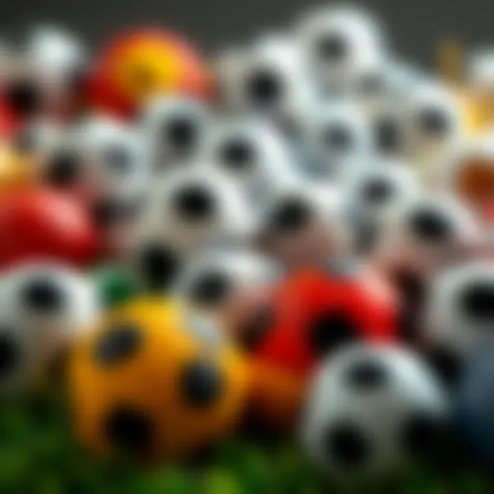 A collection of various soccer balls representing different types and sizes.