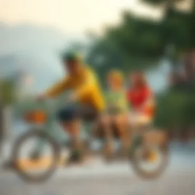 Family interaction on a four-person bicycle