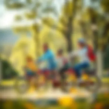 Four-person bike ride in a scenic park