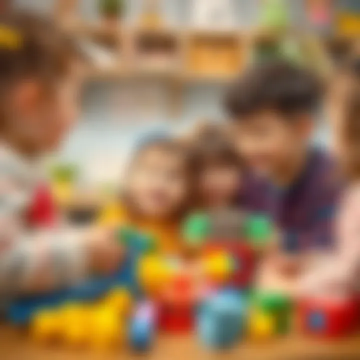 Children sharing toys and laughing in a social setting