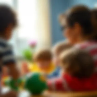 A parent watching children interact in a group
