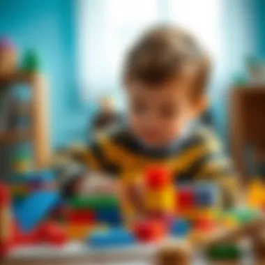 A child engaging in creative play with blocks