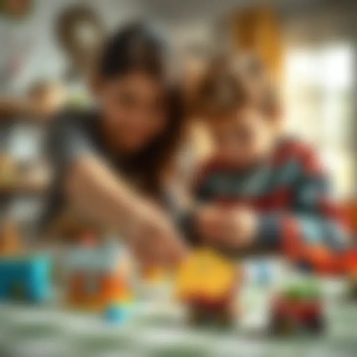 Parent assisting child in making a moving card