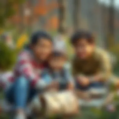 Family Bonding During Treasure Hunt Family enjoying a treasure hunt together